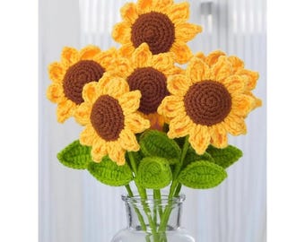Crochet Sunflower Bouquet, Handmade Yellow Forever Flowers, Mother's Day Anniversary Gift for Her, Cheerful Home Office Desk Decoration