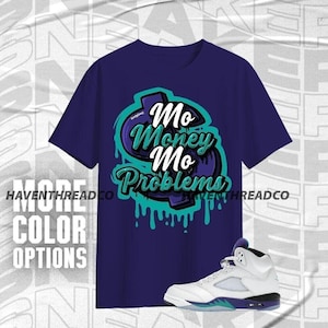 AJ 5 Grape Mo Money Problems Team Navy Purple White Color Shirt Match Sneaker, Bella Canvas Shirt