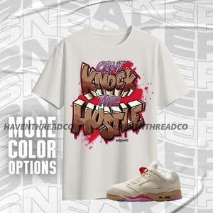 AJ 5 Low Peanut Butter Jelly Respect The Hustle Off White Red Purple Color Shirt Match Sneaker, Bella Canvas Shirt