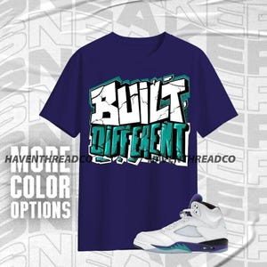 AJ 5 Grape Built Different Team Navy Purple White Color Shirt Match Sneaker, Bella Canvas Shirt