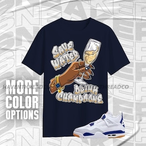 AJ 4 Navy Drink Champagne White Navy Color Shirt Match Sneaker, Bella Canvas Shirt