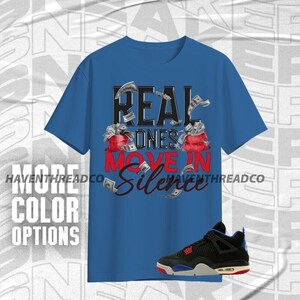 AJ 4 Rare Air Move In Silence Money Blue Red Black Color Shirt Match Sneaker, Bella Canvas Shirt