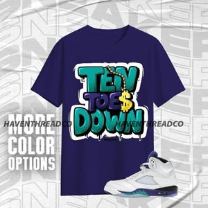 AJ 5 Grape Ten Toes Down Team Navy Purple White Color Shirt Match Sneaker, Bella Canvas Shirt
