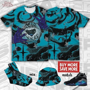 Camiseta 3D AJ 8 Aqua Need More Kicks, sudadera, sudadera con capucha, calcetines, gorro y zapatillas a juego - Camiseta de Halloween