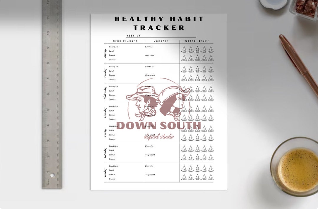 Printable Healthy Habit Tracker Weekly Menu, Planner, Workout and Water ...