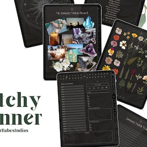 Witchy Digital Planner for iPad & Tablet, Undated Hyperlinked Planner with Stickers