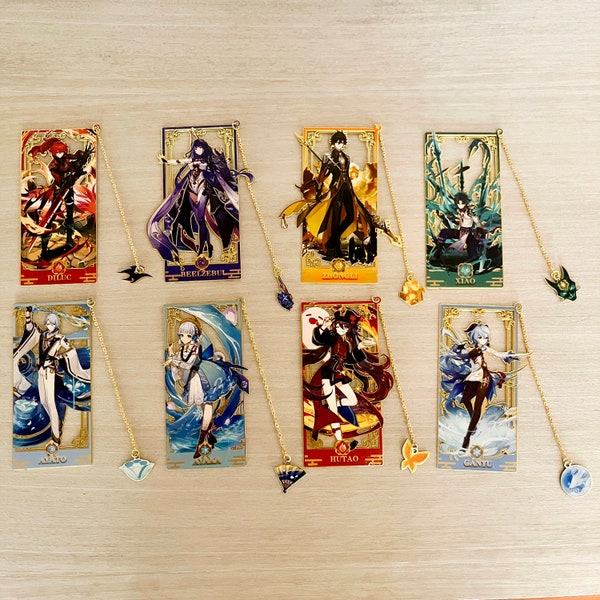 Genshin Impact Character Metal Bookmark, Genshin Impact Student Gift, Xiao, Zhongli, Ganyu, Diluc, Hu Tao, Raiden Shogun, Ayaka, Ayato