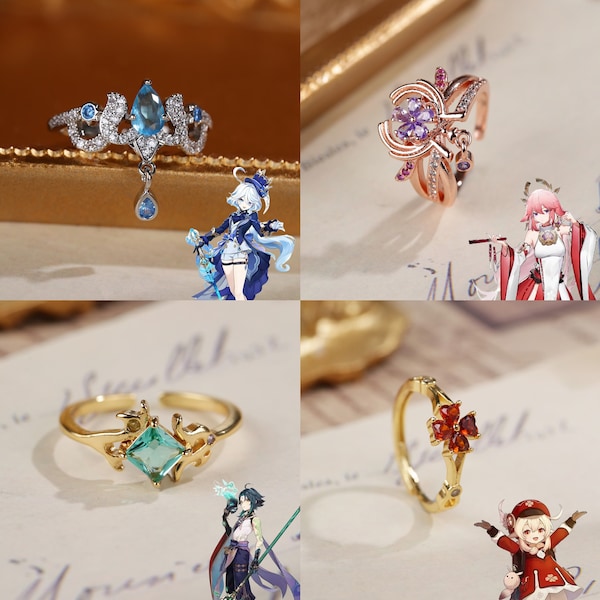 Handmade Genshin Impact Twin Rings, Genshin Inspired Adjustable Ring, Cosplay Jewelry, Genshin Gift, Furina, Xiao, Klee, Yae Miko