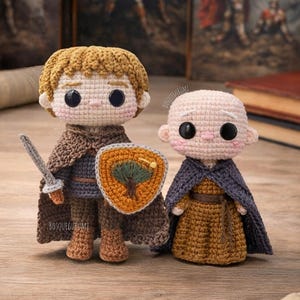 Patrones de muñecos de crochet de caballero y escudero: Amigurumis de paladín medieval y niño calvo (PDF en inglés)
