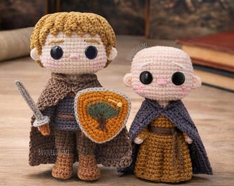 Padrões de Crochê para Bonecos Cavaleiro e Escudeiro: Amigurumis de Paladino Medieval e Menino Careca (PDF em inglês)