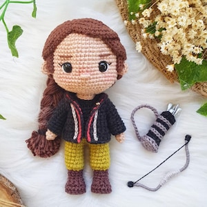 AMIGURUMI PATTERN Tribute archer girl / Survivor girl with a bow crochet doll ENGLISH