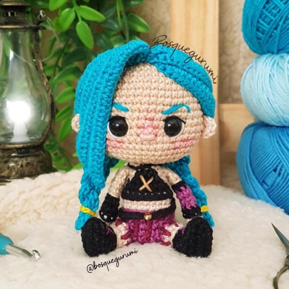 Amigurumi Pattern: Blue haired steampunk sister crochet doll | Amigurumi doll fanart | Jinx LOL PDF crochet pattern in ENGLISH