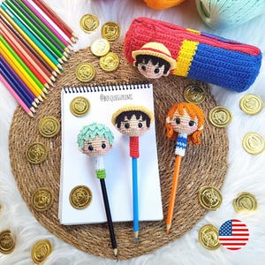 Pirate crew pencil toppers amigurumi patterns & pencil case crochet pattern [ENGLISH]