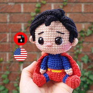 Hero Amigurumi Pattern: Superhero in blue and red Crochet Doll (PDF pattern) English