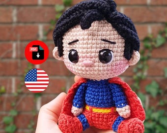 Patroon Hero Amigurumi: superheld in blauw en rood gehaakte pop (pdf-patroon)
