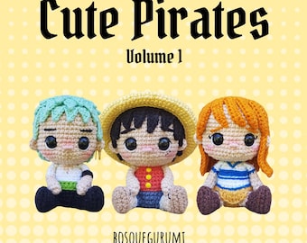Pacote de Moldes de Amigurumi: Bonecos de Crochê Piratas (PDF em Inglês) Bonecos de Pelúcia Inspirados em Anime