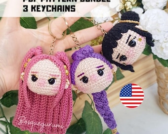 BUNDLE: Crochet keychains for Girl Group, Amigurumi keychain patterns in ENGLISH