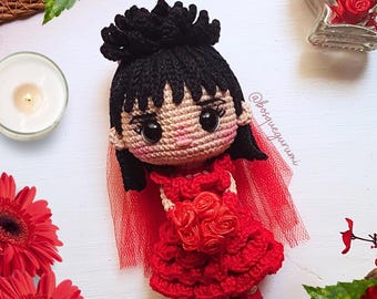 Mönster för virkad docka med gotisk brud: Amigurumi PDF (engelska)
