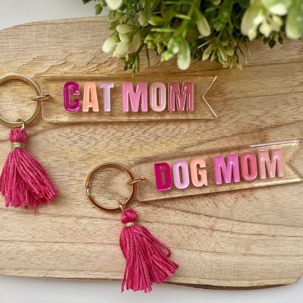 Schlüsselanhänger Cat Mom/Dog Mom pink l Anhänger - Geschenk l Accessoire