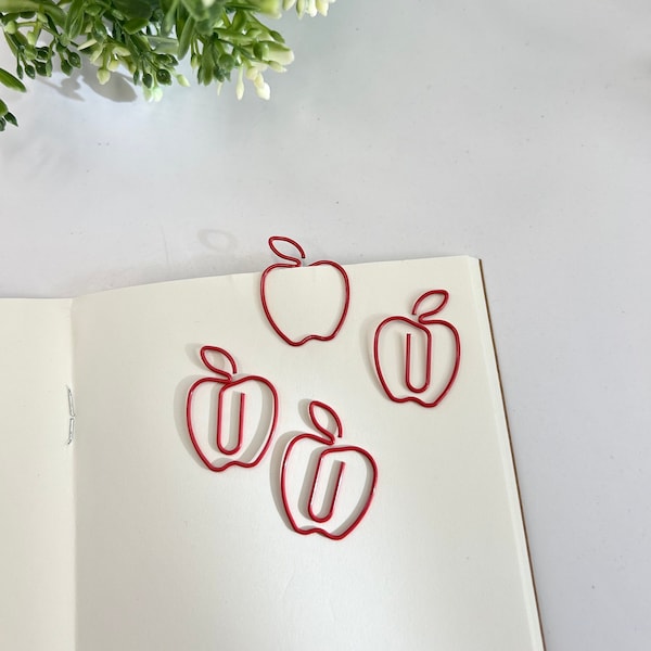 Paper clip apple red 4 pieces - clip l journaling l budget planner l fruit l red apple