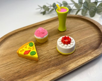 Radiergummi Essen gemischt 4er Set - Radierer l Dessert l Pizza l Milchshake l Torte Schule Uni Notizen Schreibwaren