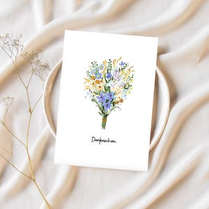 Digitale Postkarte ‚Dankeschön‘ – Blumenstrauß zum Ausdrucken • Printable Karte • liebevoll gestaltet • Sofort-Download