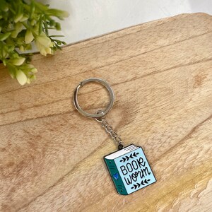 Keychain bookworm bookworm silver gift pendant accessory image 2