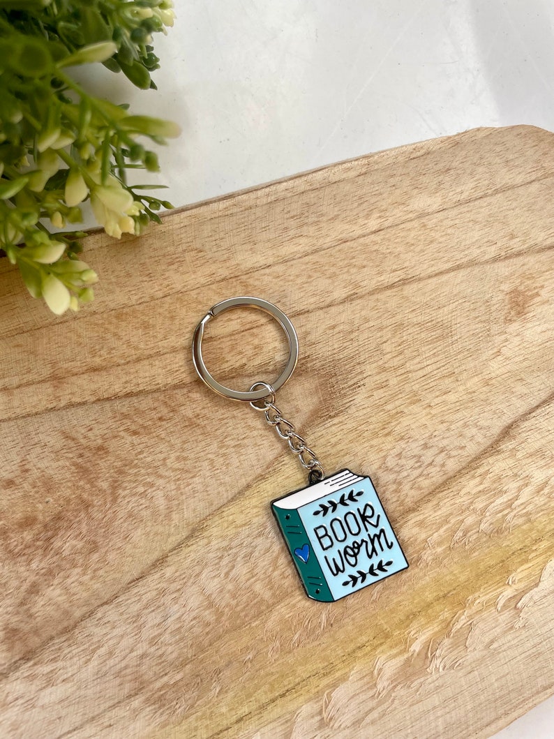 Keychain bookworm bookworm silver gift pendant accessory image 2