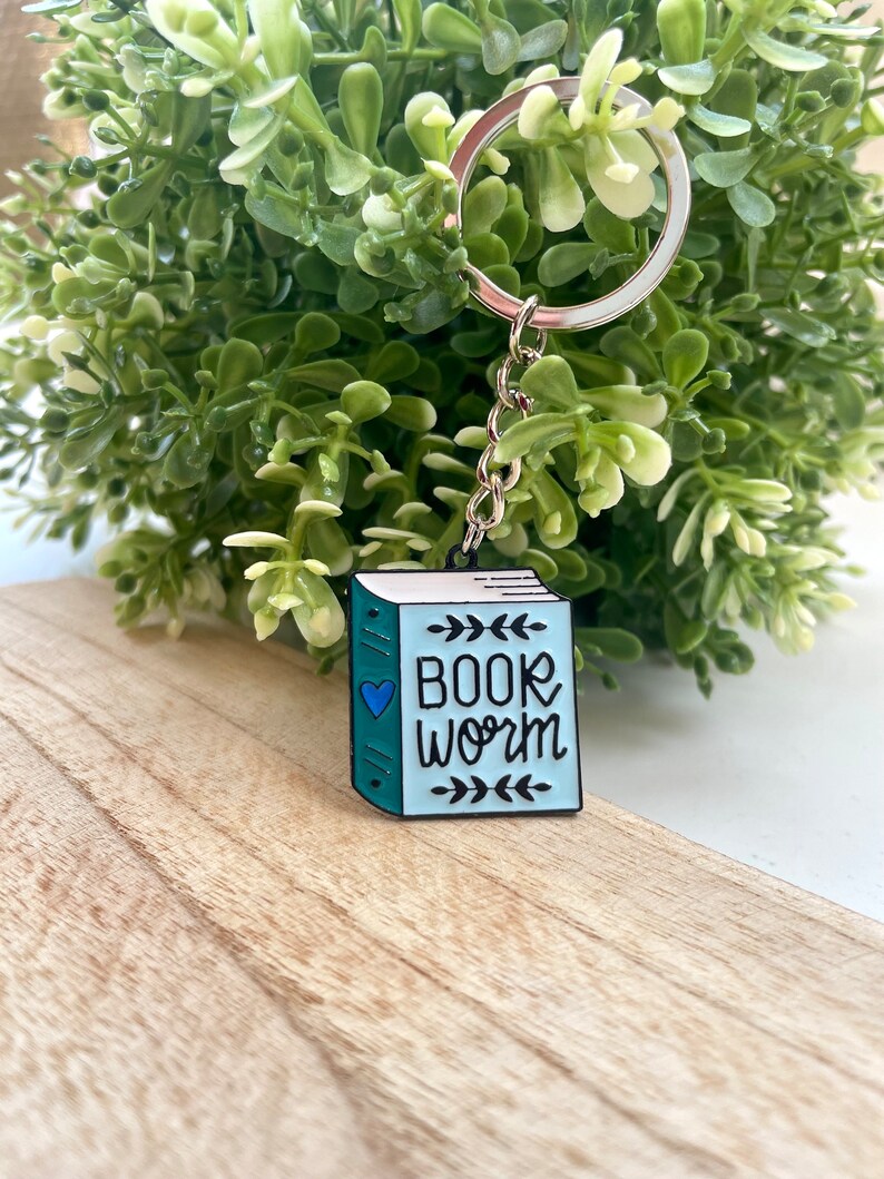 Keychain bookworm bookworm silver gift pendant accessory image 6