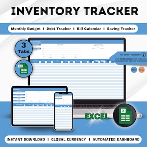 Basic Inventory Tracker Spreadsheet Microsoft Excel , Template Small Business , Inventory Log, Inventory Management, Purchases & Sales.
