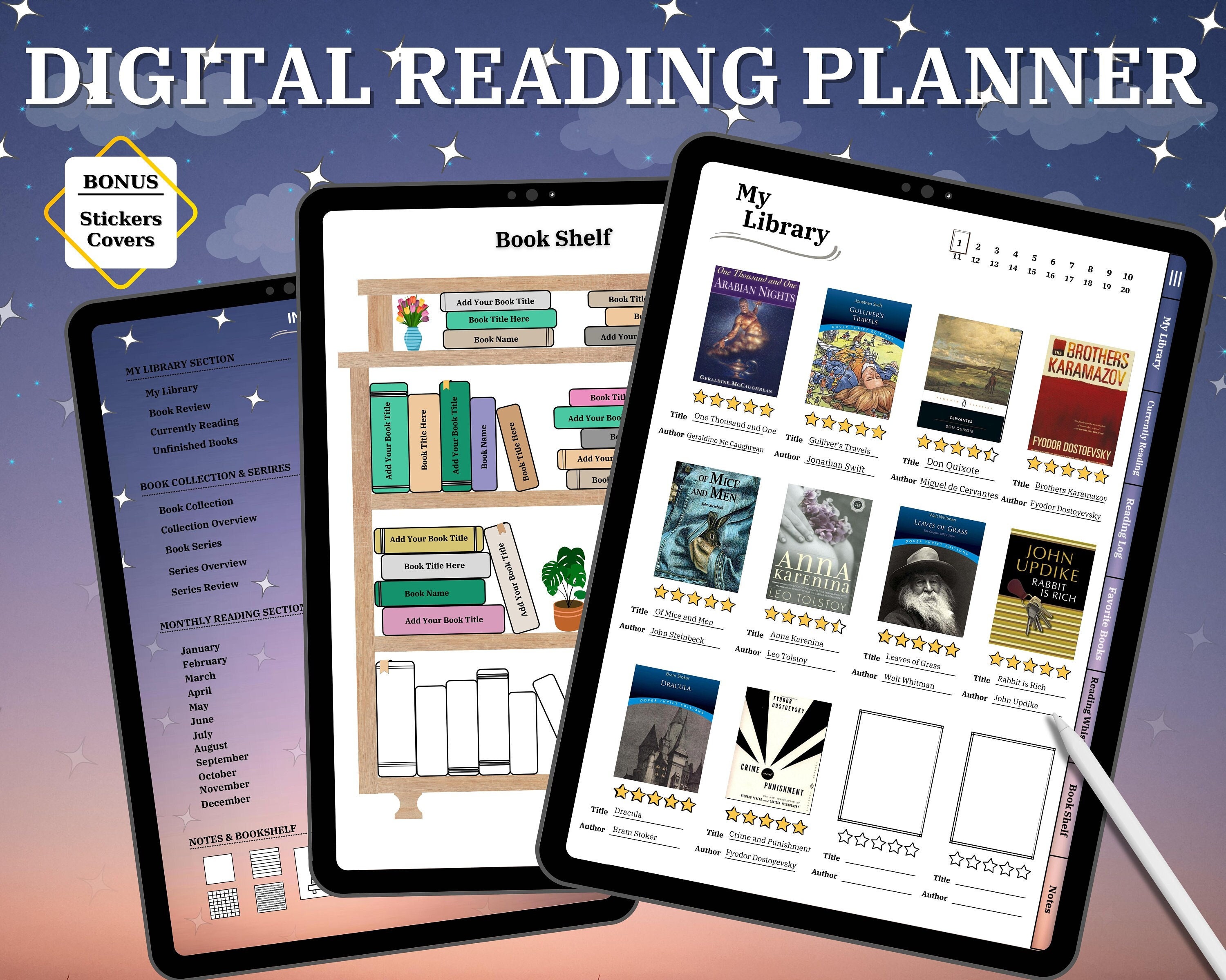 Digital Reading Journal: Book Review & Tracker (Goodnotes, iPad)