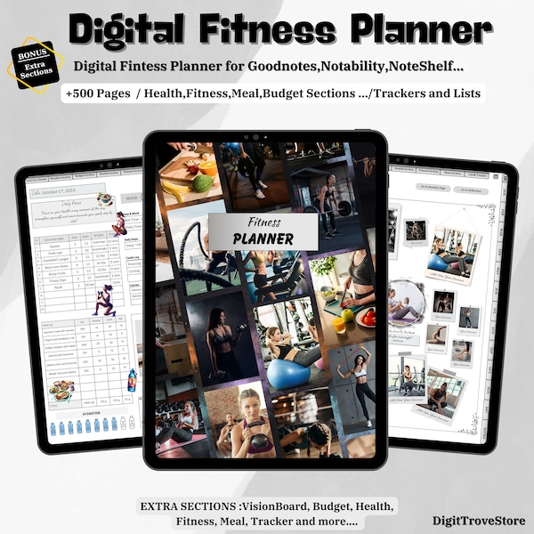 Digital Fitness Planner | Workout Journal | Undated Workout Exercise Planner for Health & Weight Loss,iPad, Self Care, GoodNotes, Notability