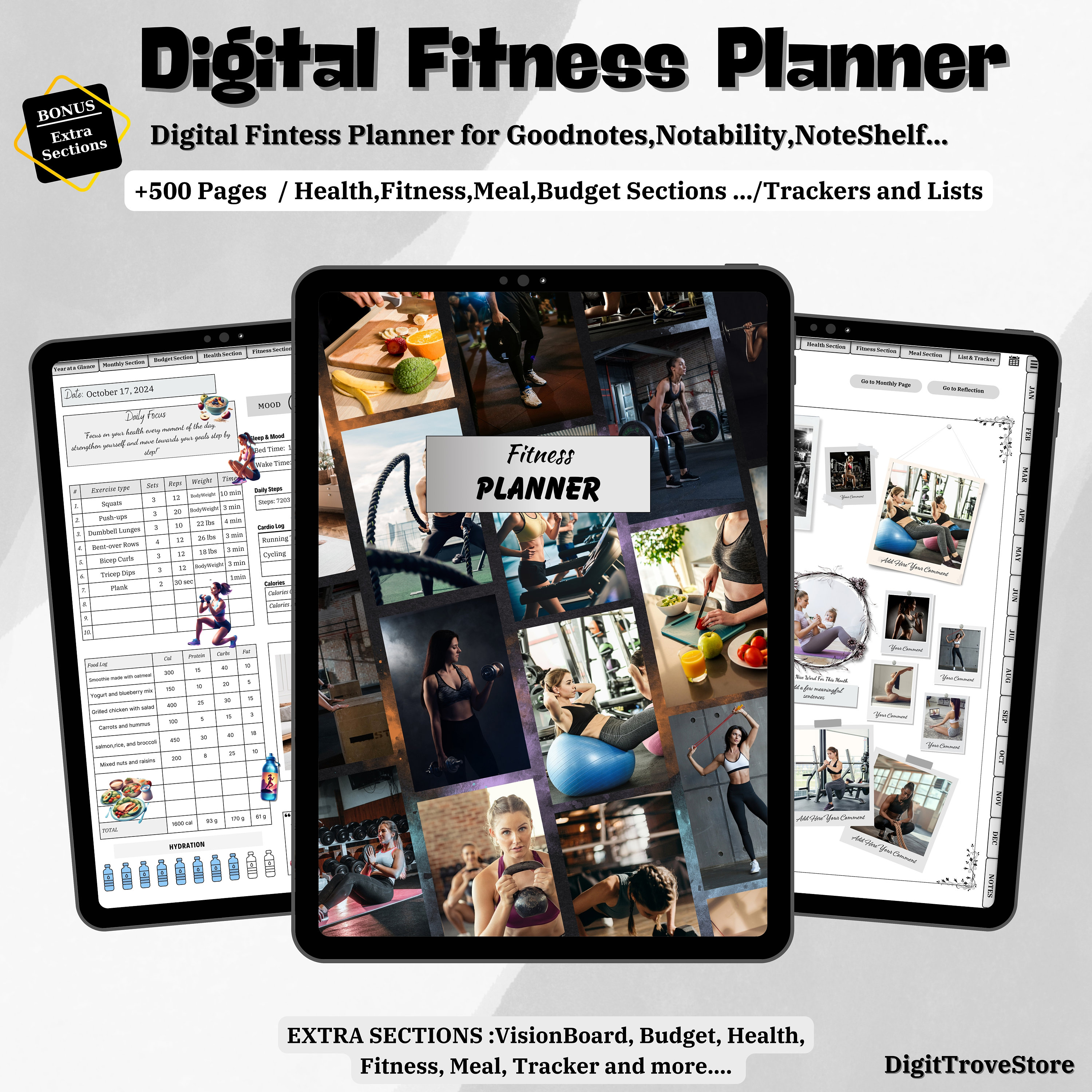 Digital Fitness Planner Workout Journal Undated Workout Exercise ...