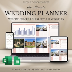 Wedding Planner Spreadsheet with Budget Tracker ,Wedding Timeline ,Checklist Guest List Tracker, Wedding Itinerary Seating Plan,Wedding Gift