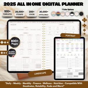 All-in-One Digital Planner 2025, Digital Planner, Digital Journal, Digital Goodnotes Template, Weekly, Daily Planner, Notability,Stickers