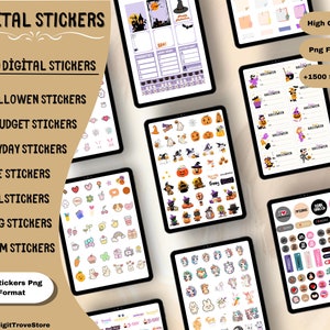 Digitale stickers, goodnotes, digitale stickers opmerkelijk, digitale halloweenstickers, digitale dagboekstickers, digitale stickers kat, png-stickers