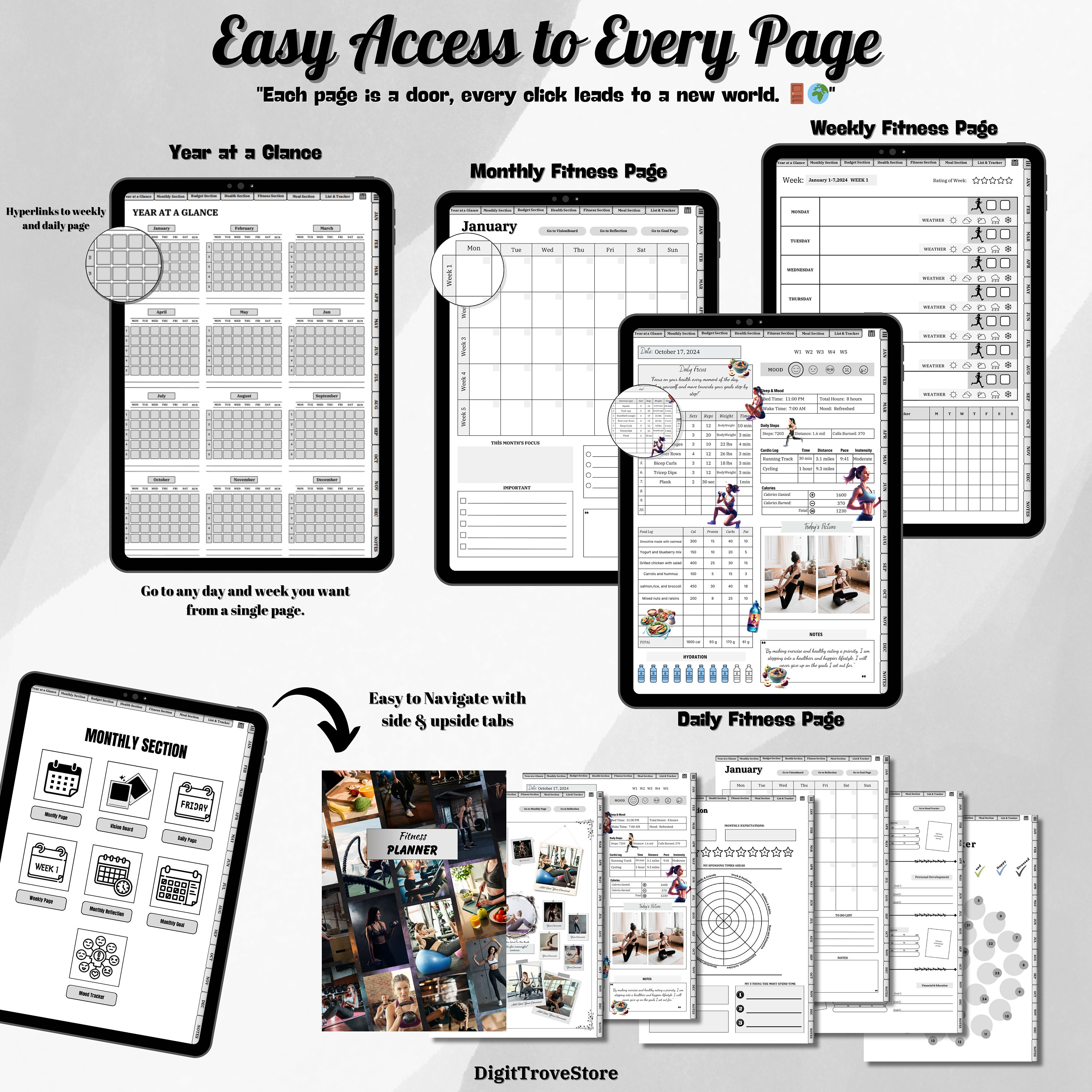 Digital Fitness Planner Workout Journal Undated Workout Exercise ...