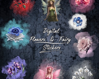 Pegatinas digitales de niña hada floral, GoodNotes, Agenda (PNG)