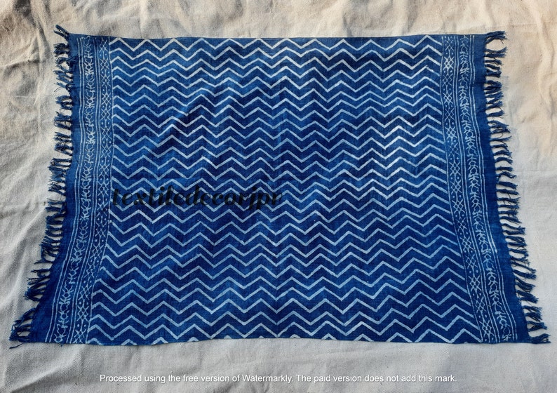 African Mud Cloth Hand Block Printed Blue Indigo 100% Cotton Throw Blanket Hand Woven Sofa Couch Wrap Travel Beach Outdoor Soft Cozy Blanket image 3