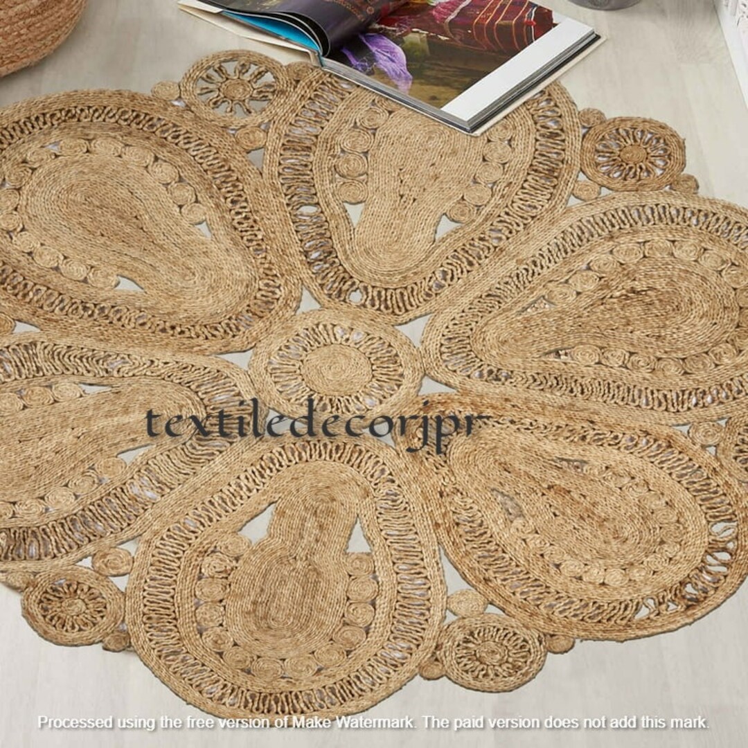 Designer Jute Braided Outdoor Rug Round Jute Area Bedroom Etsy