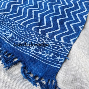 African Mud Cloth Hand Block Printed Blue Indigo 100% Cotton Throw Blanket Hand Woven Sofa Couch Wrap Travel Beach Outdoor Soft Cozy Blanket image 1