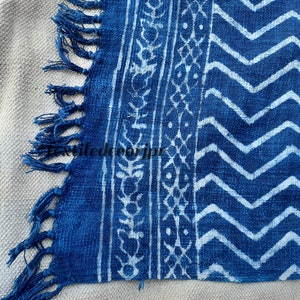 African Mud Cloth Hand Block Printed Blue Indigo 100% Cotton Throw Blanket Hand Woven Sofa Couch Wrap Travel Beach Outdoor Soft Cozy Blanket image 4