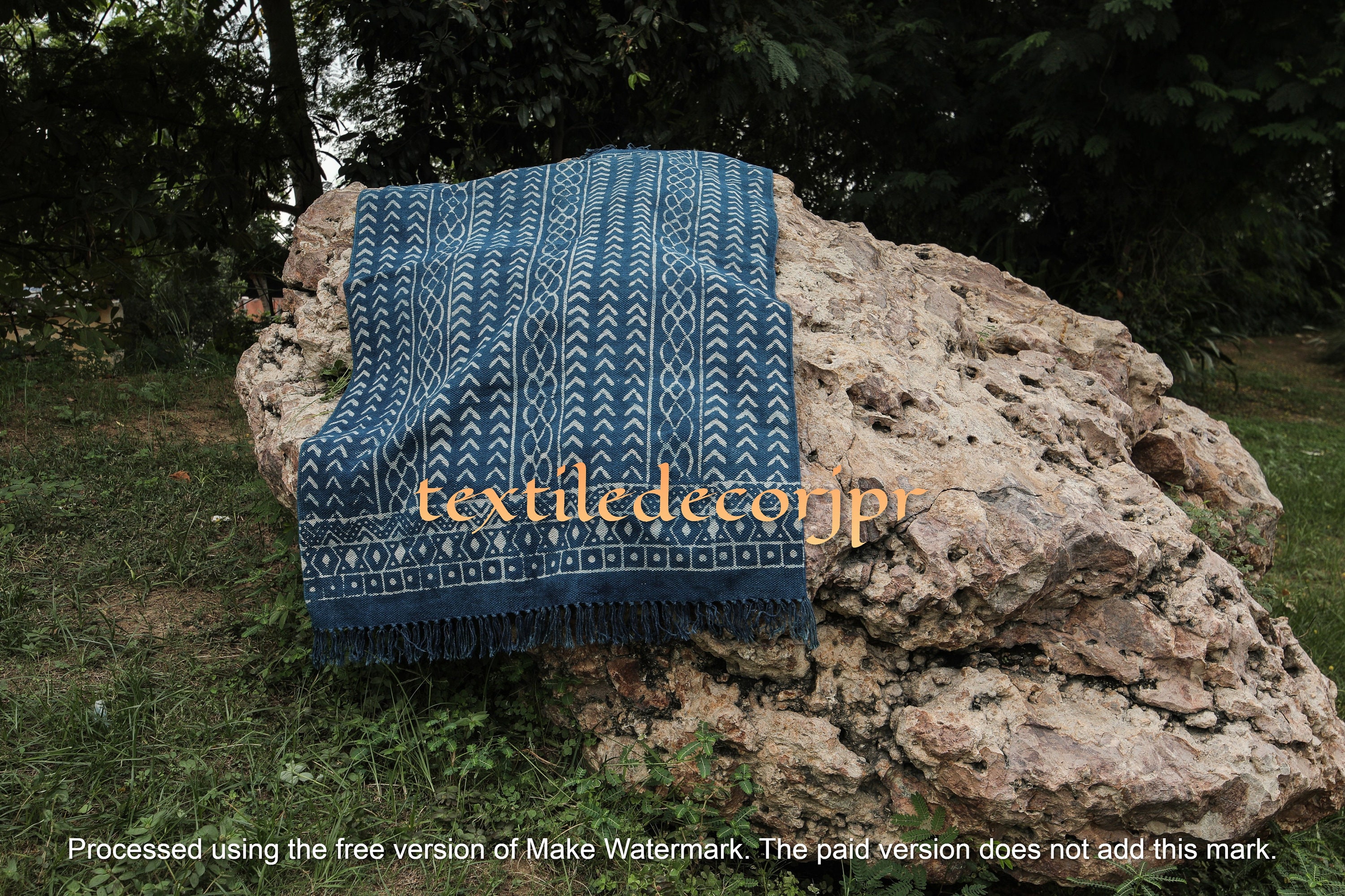8x10 Feet Handmade Cotton Dhurrie Rug, Blue Indigo Block Printed Rug ...