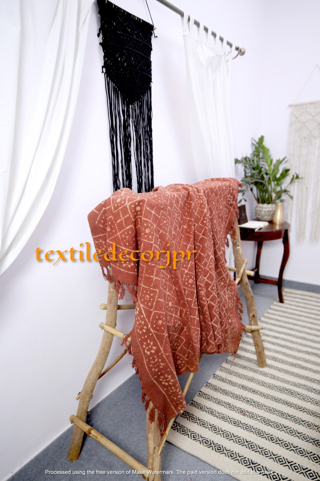 100 Cotton Sofa Couch Bed Throw, Rust En Handblock Printed Mudcloth Throw, Woven Throw Blanket