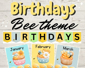 Birthdays / Bee classroom decor / January to December birthdays