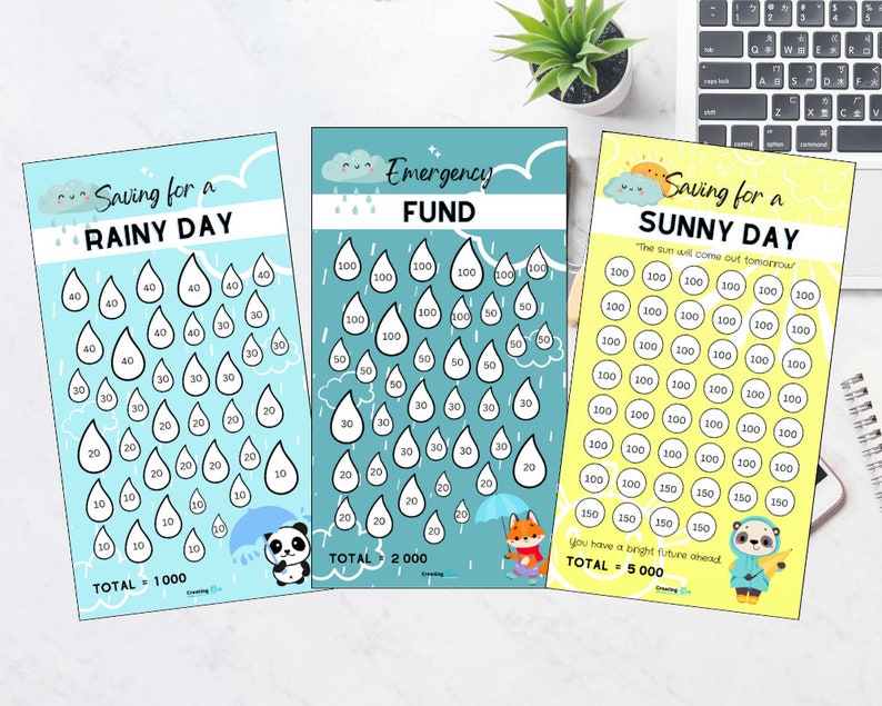 Rainy Day Savings Challenge A6 size DIGITAL DOWNLOAD image 1