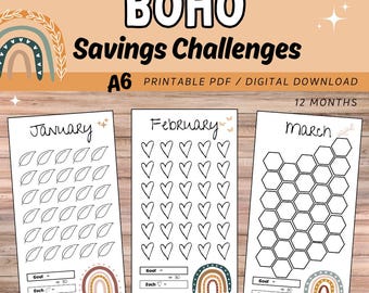 BOHO Spar-Challenge / A6 Printable Tracker / 12 Monate / DIGITALER DOWNLOAD