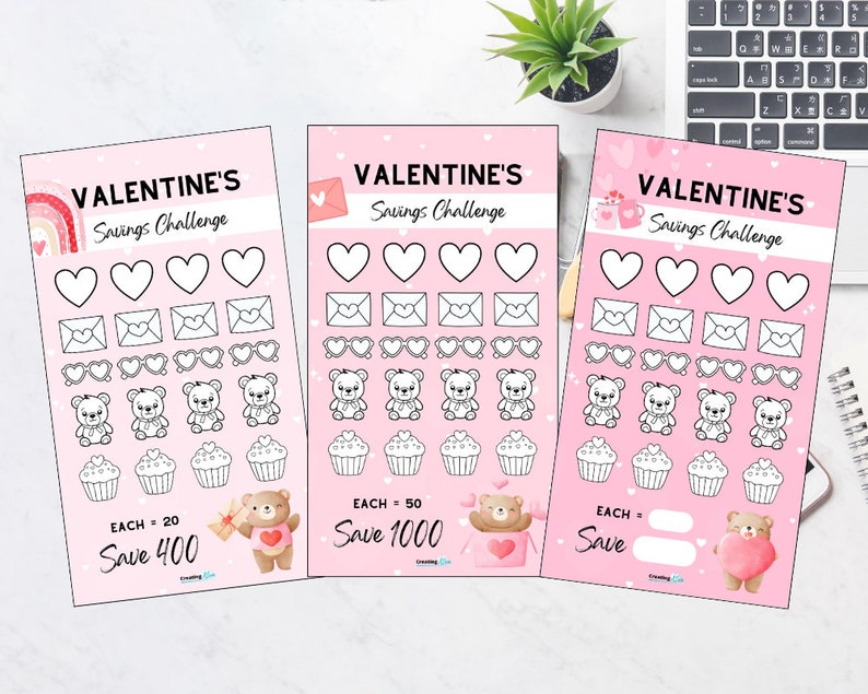 Valentines Savings Challenges A6 Savings Trackers image 1