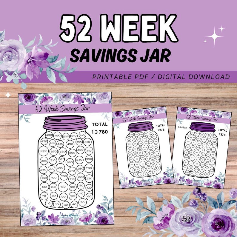 52 Week Savings Challenge Printable: Money Jar Tracker (PDF) - Etsy ...