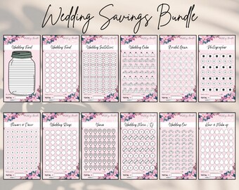 Hochzeits-Spar-Tracker / Set von 12 Spar-Challenges / druckbares Bundle
